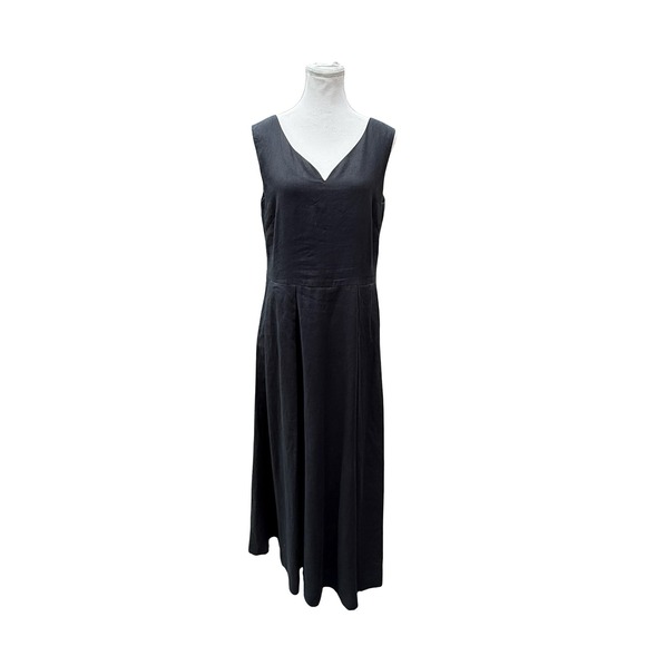 Sundance Black Linen V Neck Sleeveless Maxi Dress Fit and Flare Women's Size 12 - Picture 1 of 12